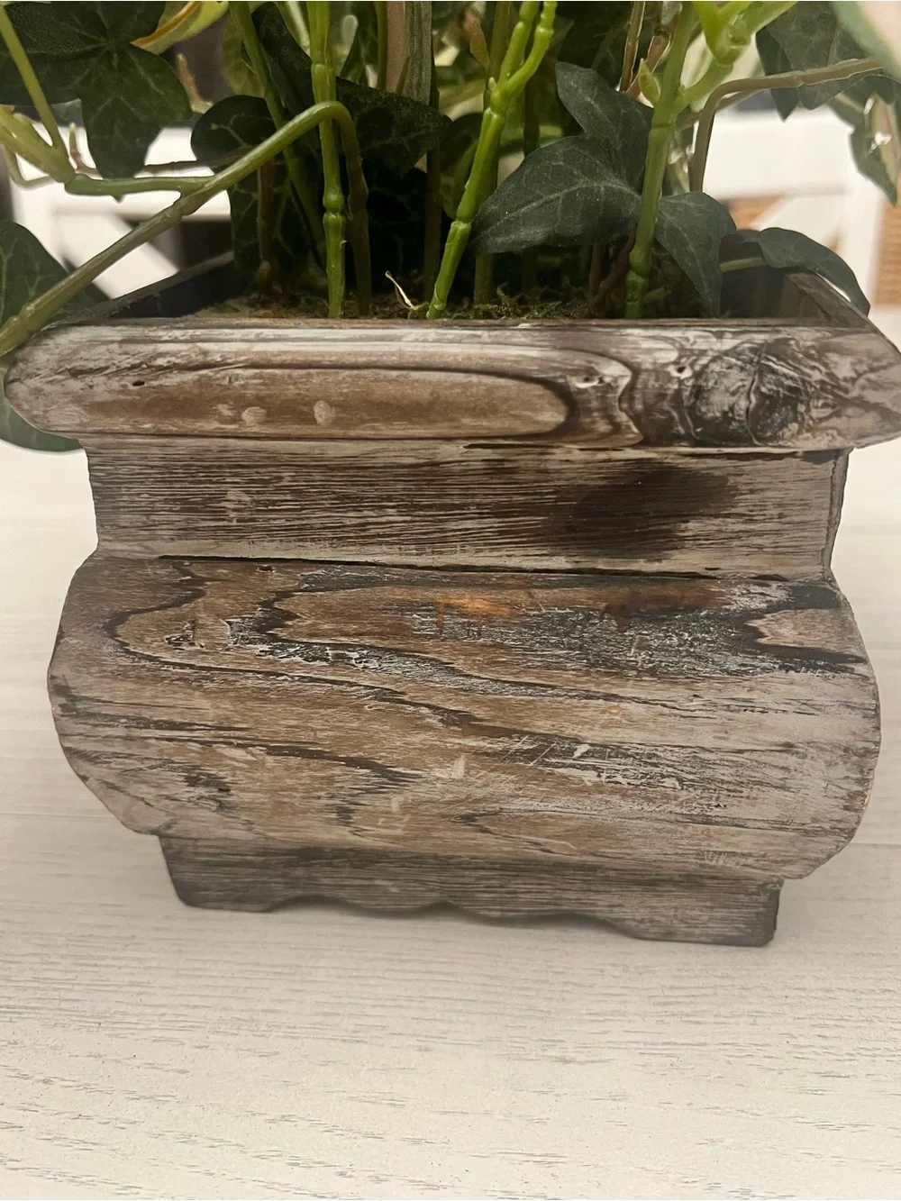 Faux Greenery in Rustic Wooden Square Planter